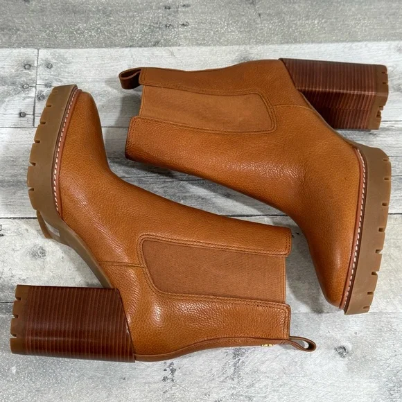 TORY BURCH CARSON LUG SOLE ANKLE BOOT - Toasted Caramel - Sz - 10 .US - Picture 5 of 11